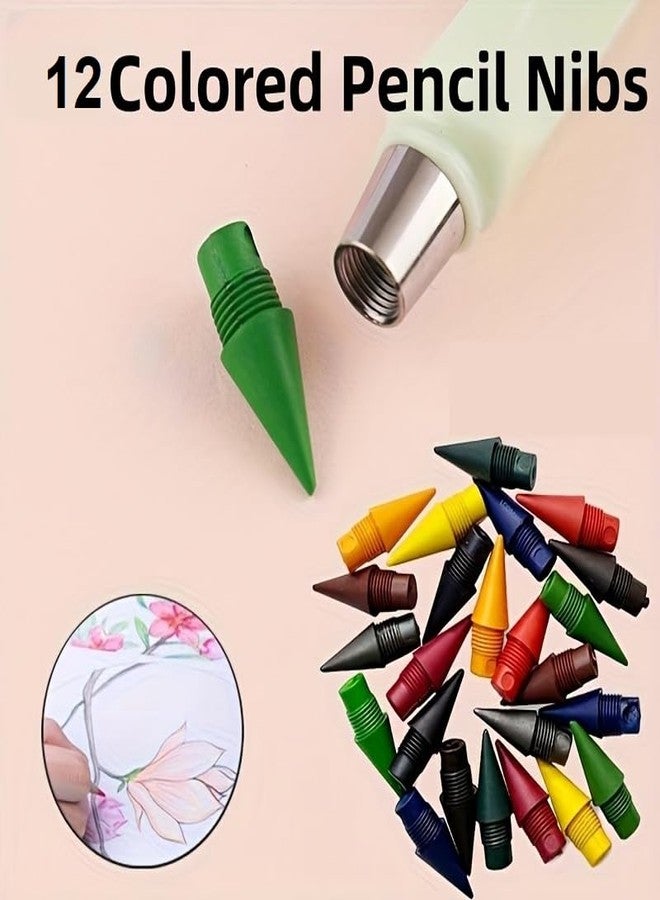 SHOPONIL 12 pcs Color Replacement Pencil Tip for Inkless Infinity Magic Pencil + 1 Never Ending Pencil, Replaceable Graphite Nib for Everlasting Pencil, metal Inkless Writing Pens Nib Replacement Head - Image 2